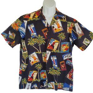RJC Hawaiian Island Men's L Camp Shirt Short Sleeve Pocket Cotton Hula Girl